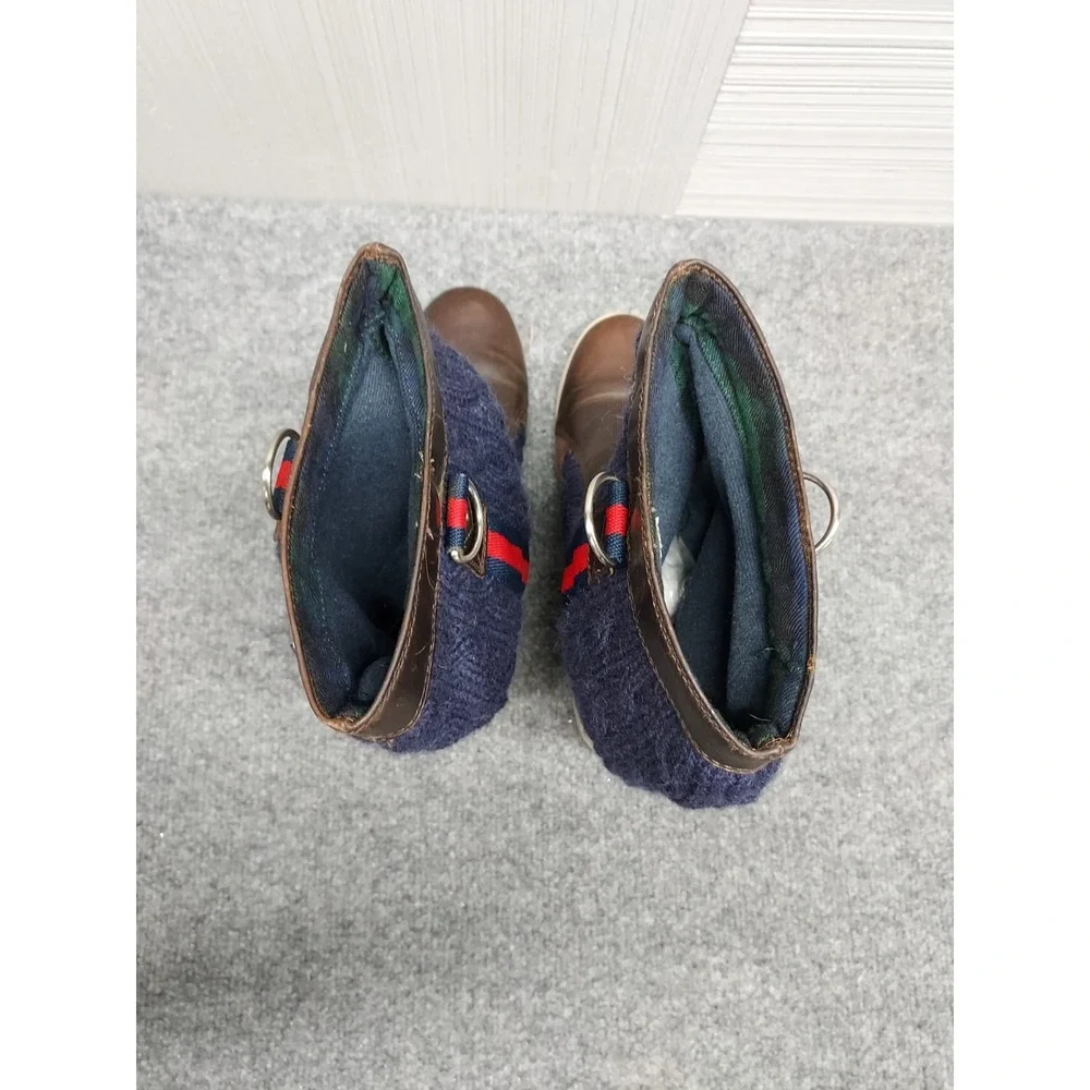 Tommy Hilfiger Men Sweater Boots 8.5M Navy Cable Knit Brown Leather Trim Outdoor